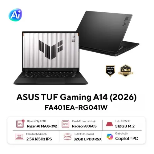 Laptop ASUS TUF Gaming A14 FA401EA-RG041W ( AMD Ryzen AI MAX+ 392 | Radeon 8060S| 32GB | 512GB | 14.0 WQXGA 165Hz )
